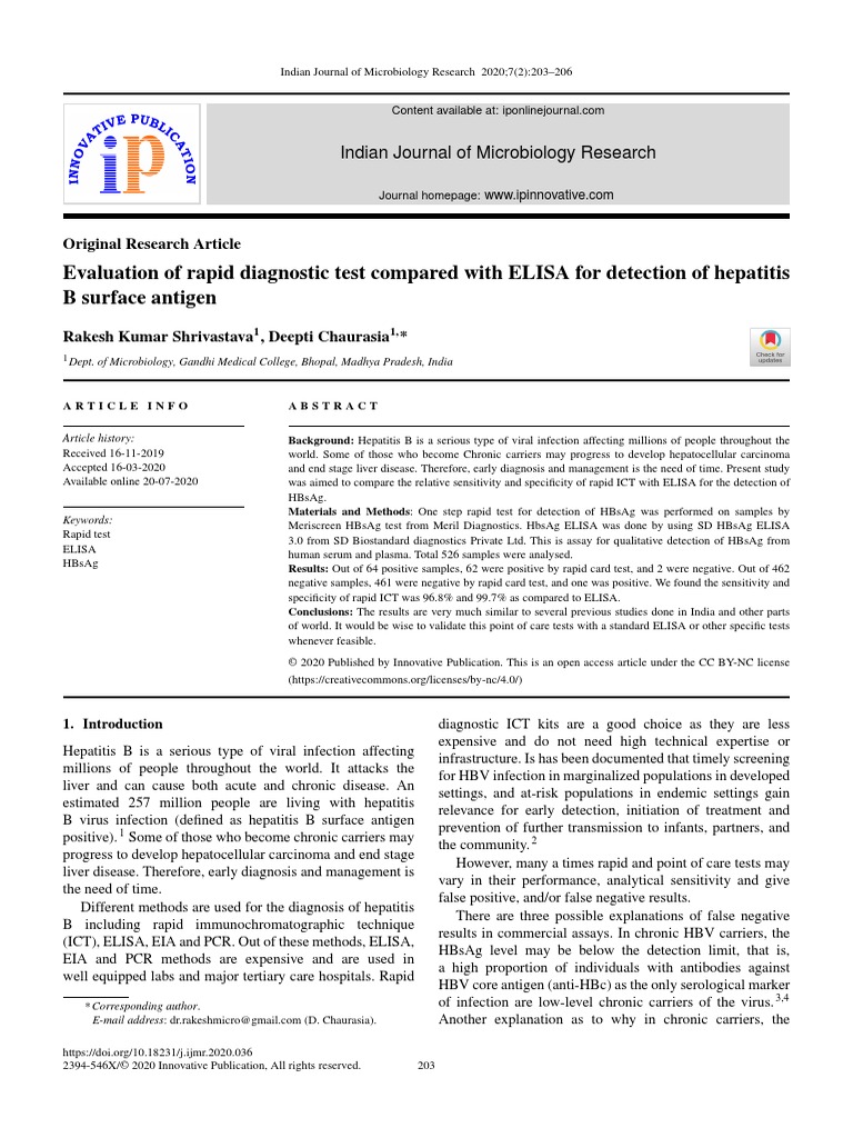 Evaluation of Rapid Diagnostic Test Compared With | PDF | Elisa ...