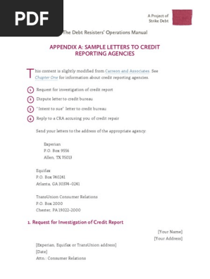 Appendix A_ Sample Letters to Credit Reporting Agencies - Strike Debt!