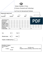 Islamic Republic of Iran Ministry of Science, Research and Technology Application Form For International Students