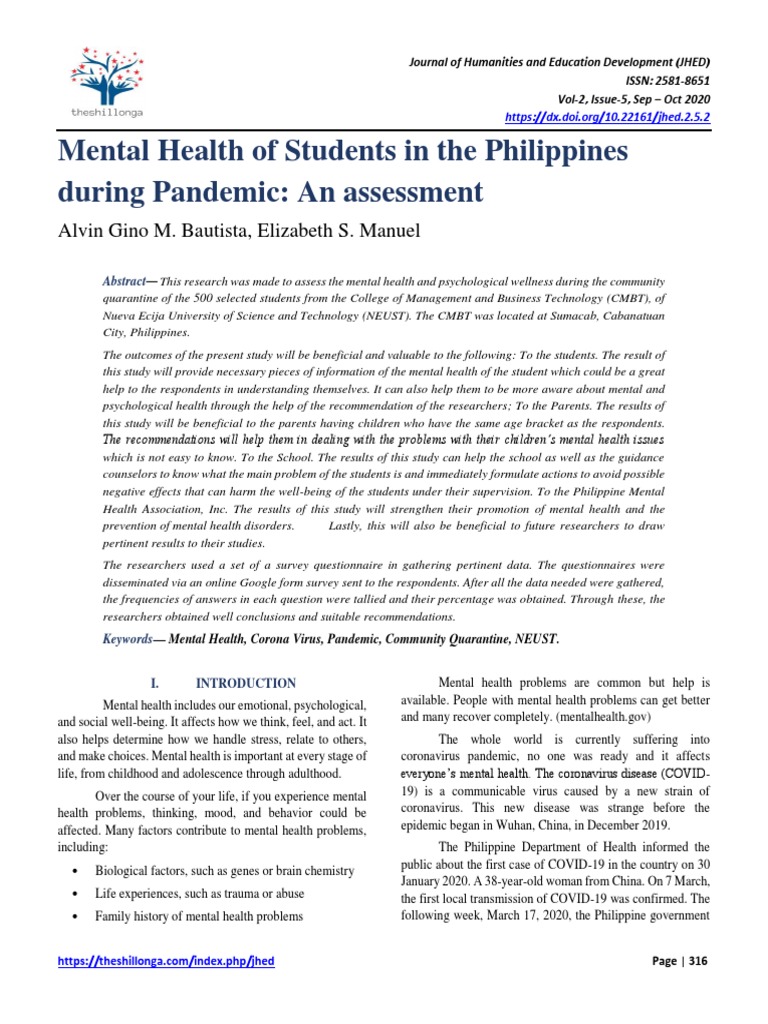 Mental Health of Students in The Philippines During Pandemic: An ...