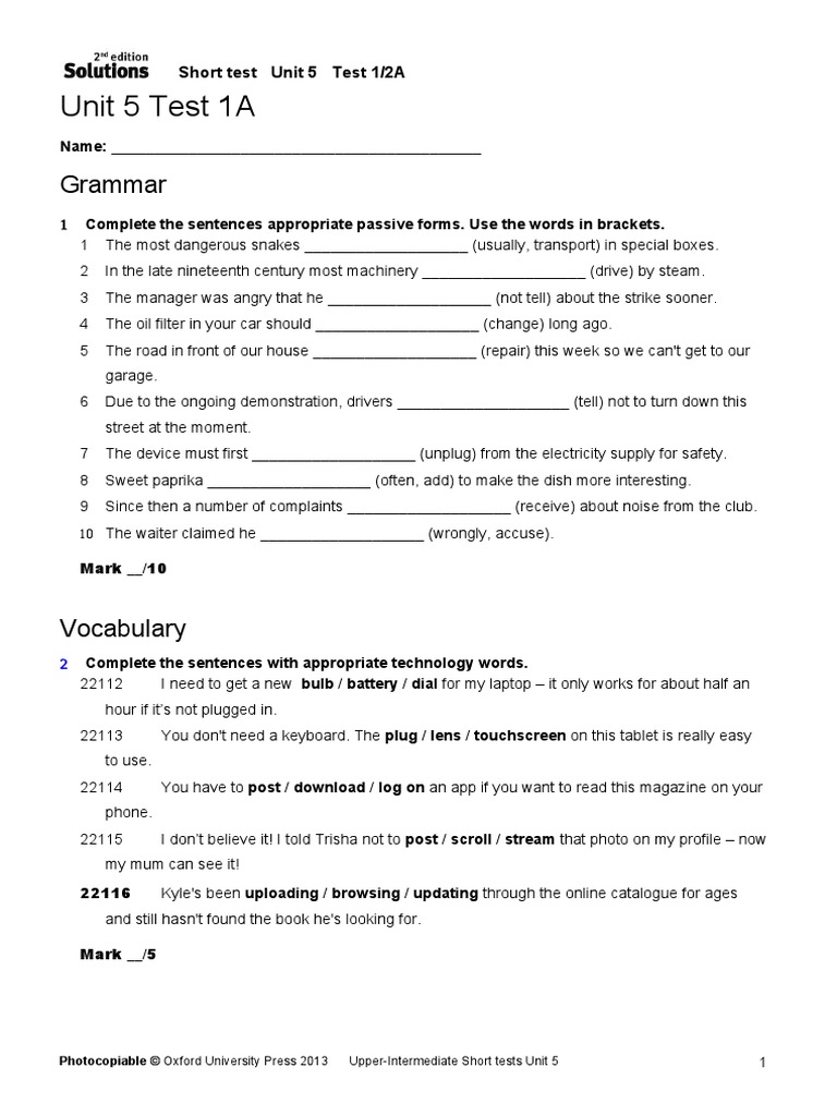 Upp-Int Short Tests Unit 05 1A 2A | PDF | Prison | Computing And ...