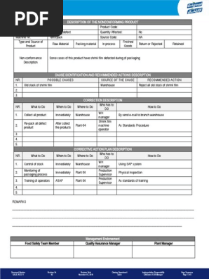 Product Non Conformance Report