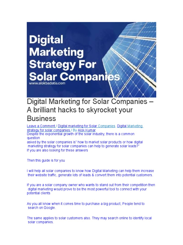 Digital Marketing Strategies for Solar Companies | PDF | Search Engine ...