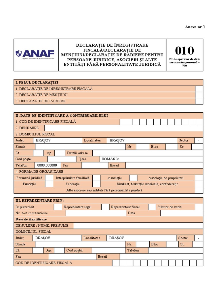 Formular 010 ANAF Editabil PDF
