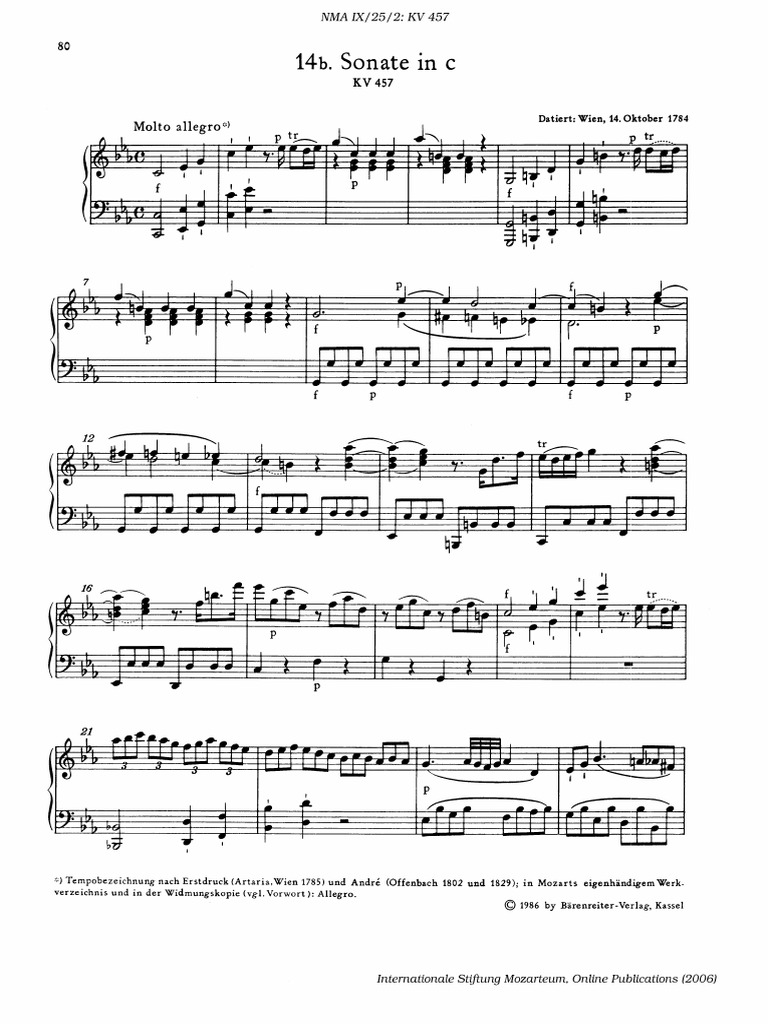Mozart Piano Sonata No.14 in C Minor, K.457 | PDF