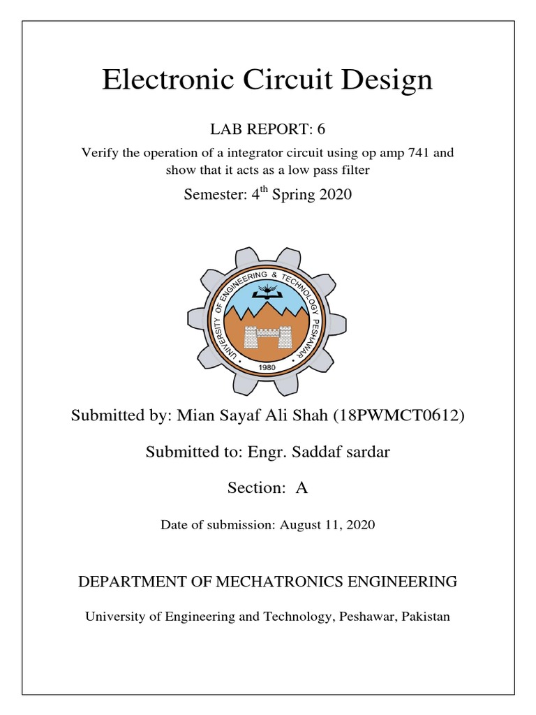Electronic Circuit Design Lab Report 6 PDF Operational Amplifier
