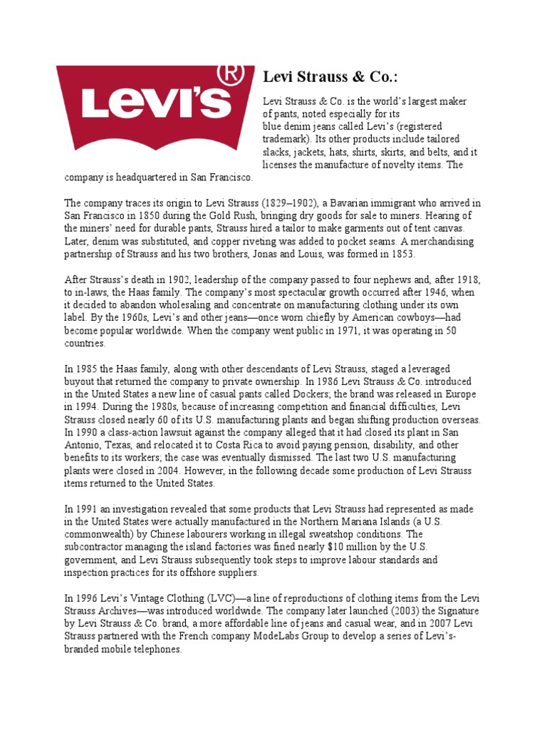 Levi Strauss & Co.: From Gold Rush Origins to Global Jeans Icon | PDF