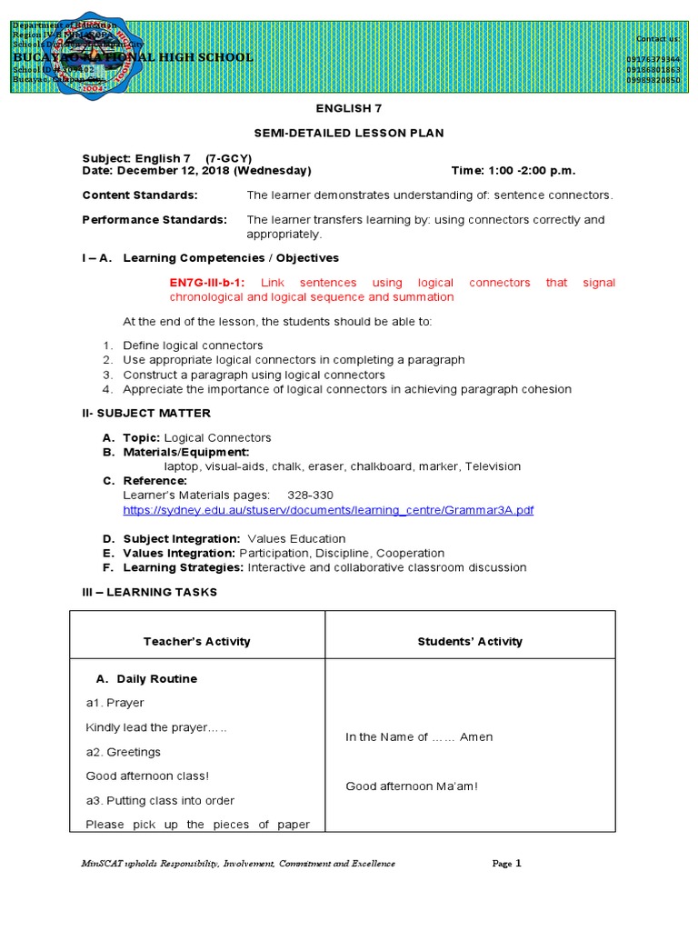 Logical Connectors Lesson Plan | PDF | Verb | Lesson Plan