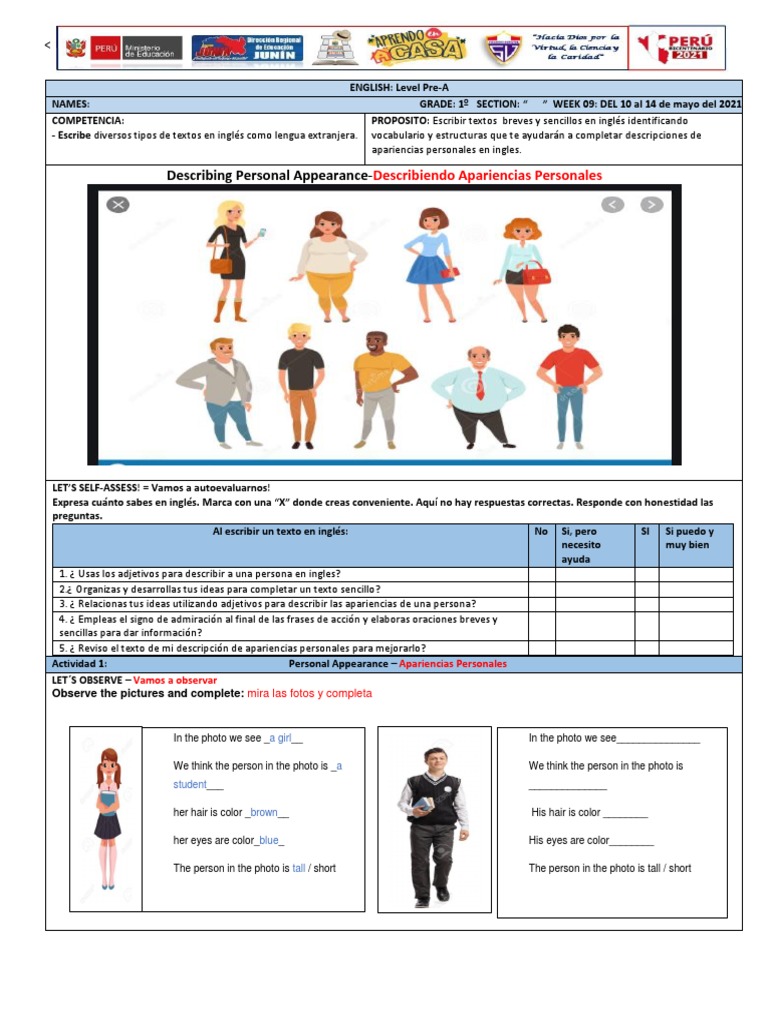 E.A. Ingles 1º Semana #09 Del 10 Al 14 Mayo 2021 | PDF | Idiomas
