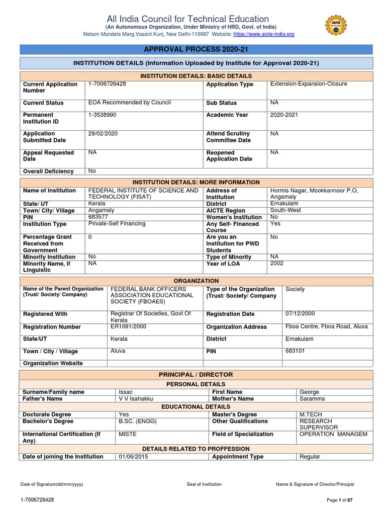 All India Council For Technical Education: INSTITUTION DETAILS ...