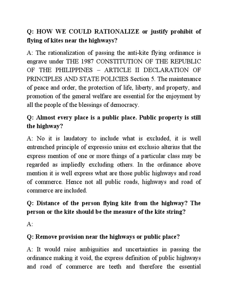 Q&A AntiKite Flying Ordinance PDF Common Law Justice