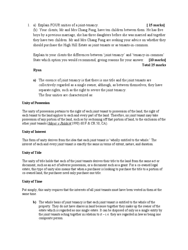 Property Law Question Co Ownership2 PDF Concurrent Estate Real