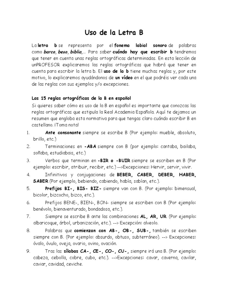 Uso de La Letra B | PDF | Comunicación humana | Idiomas