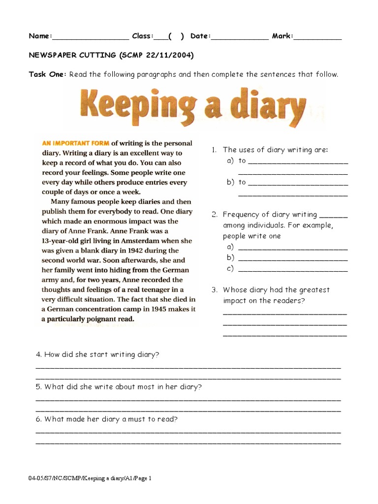 Diary Writing Activities Guide | PDF | Public Transport | Mass Media