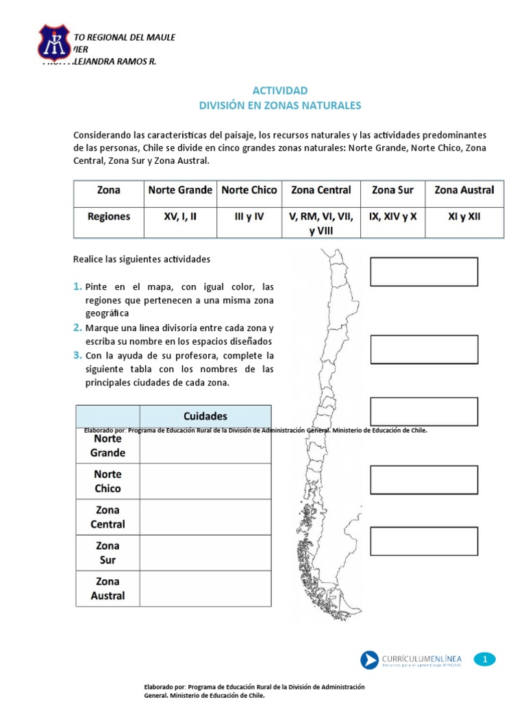 Zonas Naturales y Ciudades de Chile | PDF