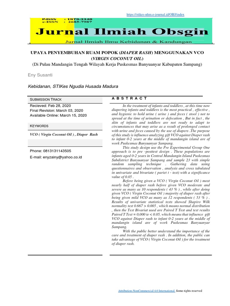 Upaya Penyembuhan Ruam Popok (Diaper Rash) Menggunakan Vco (Virgin