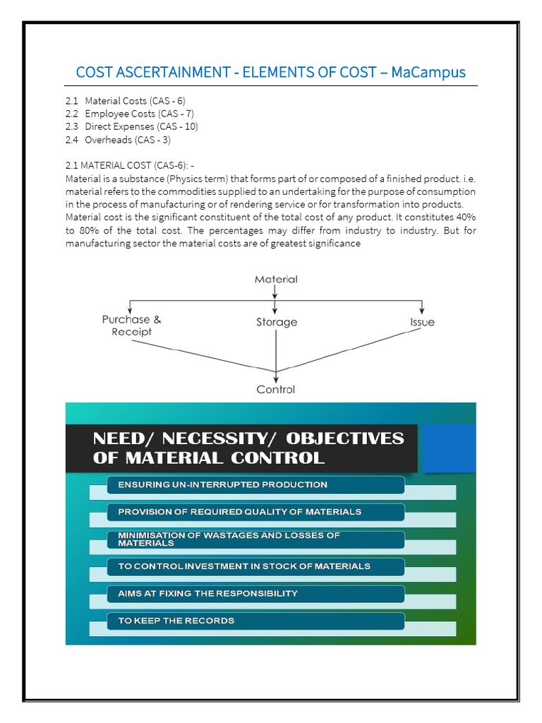 Cost Ascertainment Elements of Cost Macampus PDF Inventory Cost
