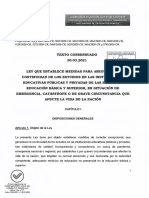 Proyecto Ley 5009 sobre los establecimientos de educación durante tiempo de emergencias