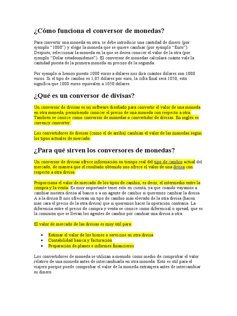 Conversor de Monedas: Guía Completa | PDF | Moneda | Mercado de divisas
