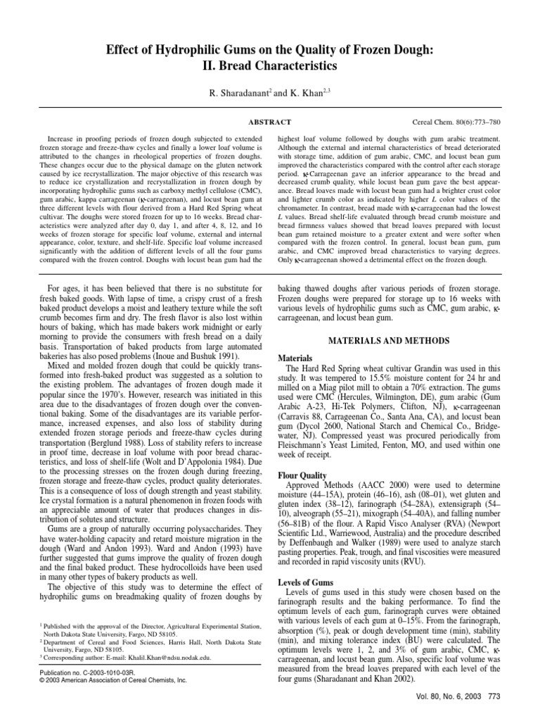 Effect of Hydrophilic Gums On The Quality of Frozen Dough II. Bread