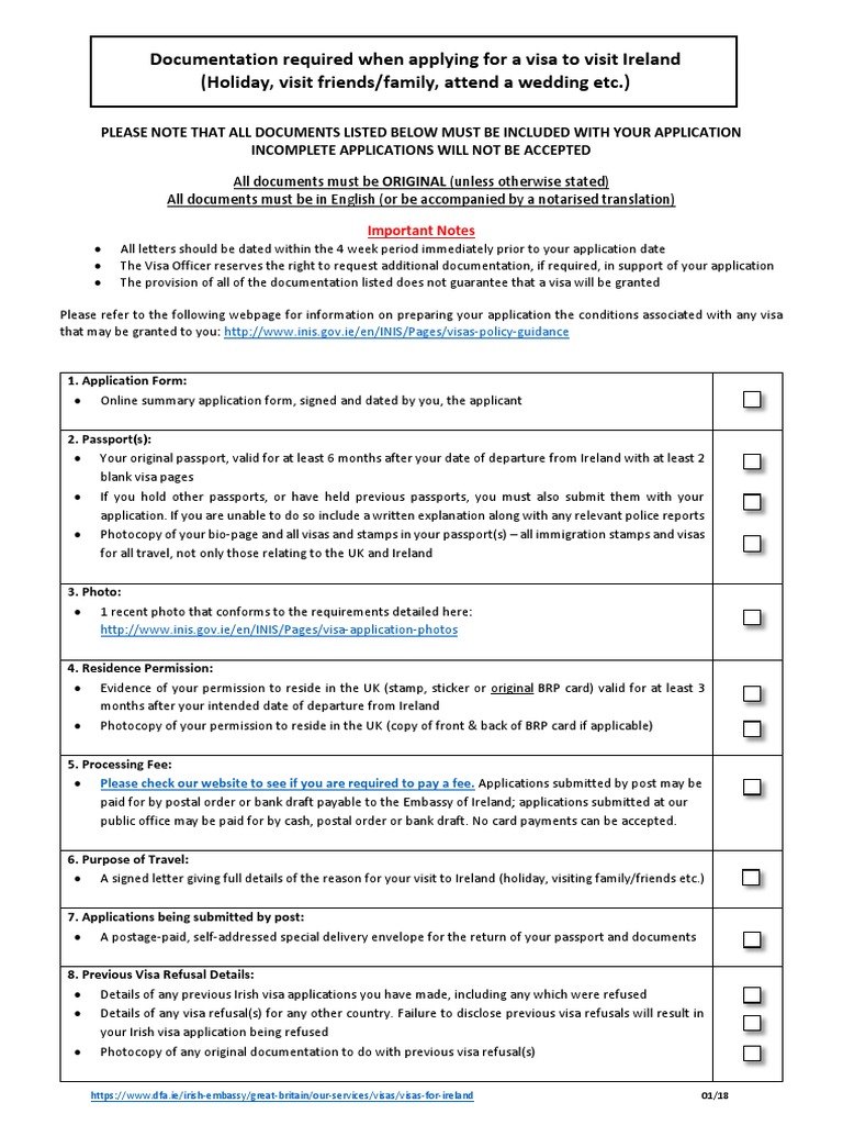 Documentation Required When Applying For A Visa To Visit Ireland