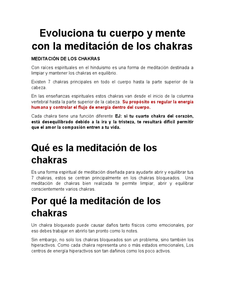 Evoluciona Tu Cuerpo y Mente Con La Meditación de Los Chakras | PDF ...