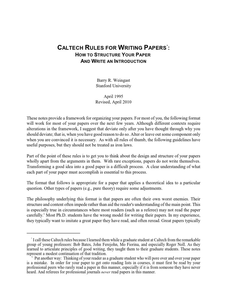 WEINGAST, Barry-Rules For Writing Papers | PDF | Logical Consequence ...