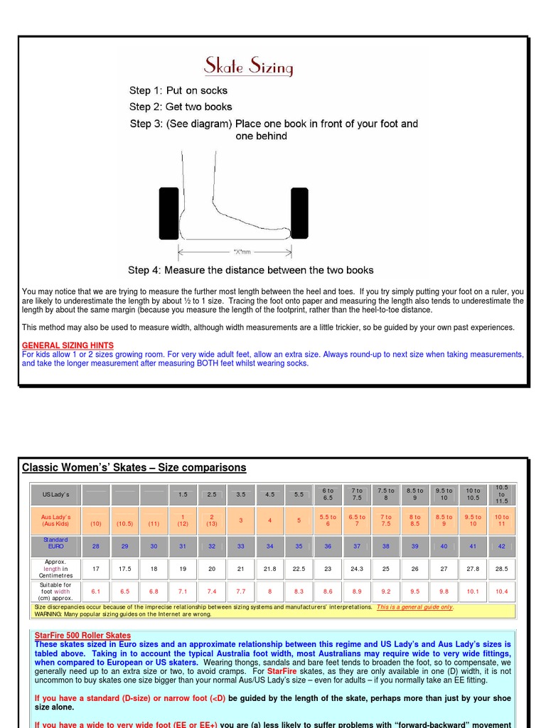 Skate Sizing Technique StarFire Skates 0806 PDF Shoe Nature