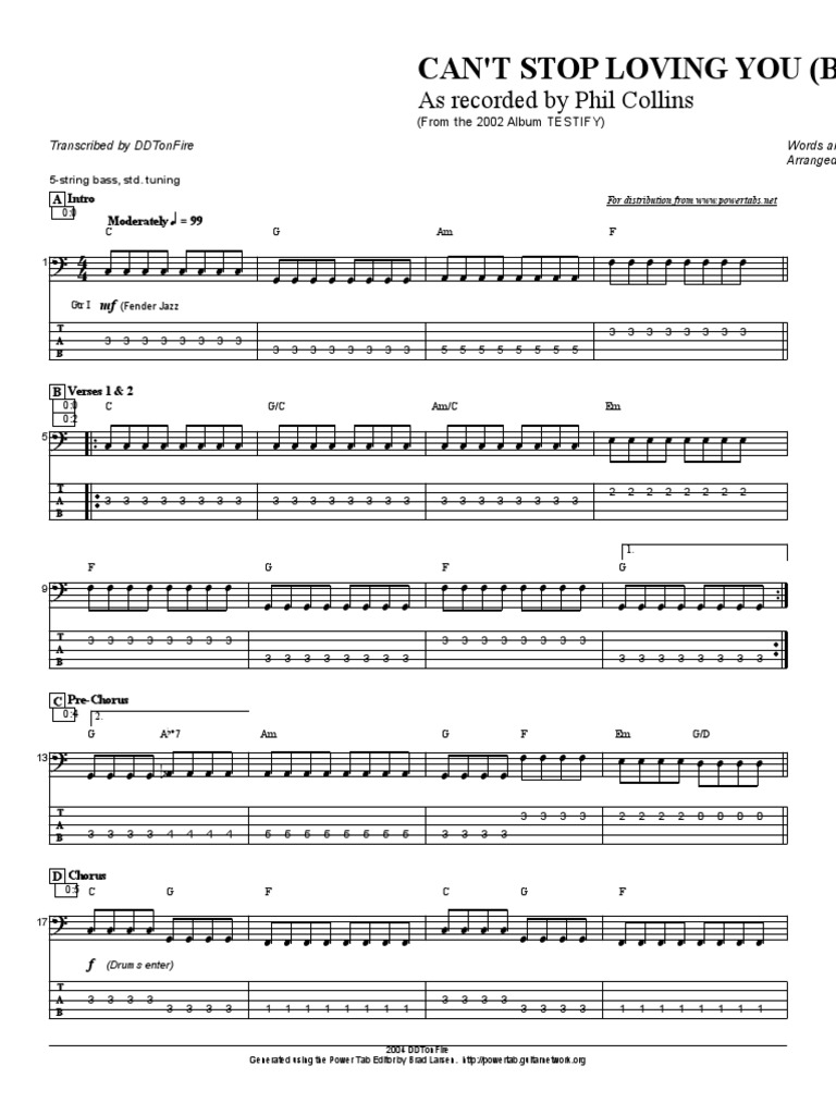 Phil Collins - Cant Stop Loving You Bass | PDF | Popular Music | Harmony