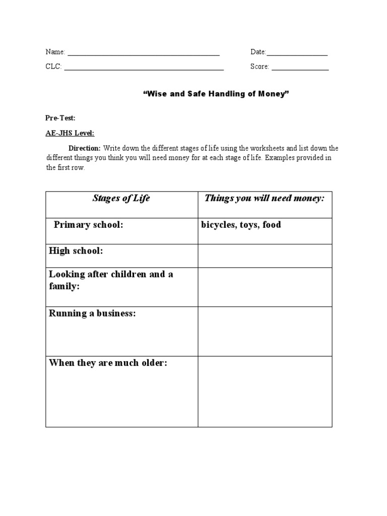 worksheets ls4 wise handling of money pdf