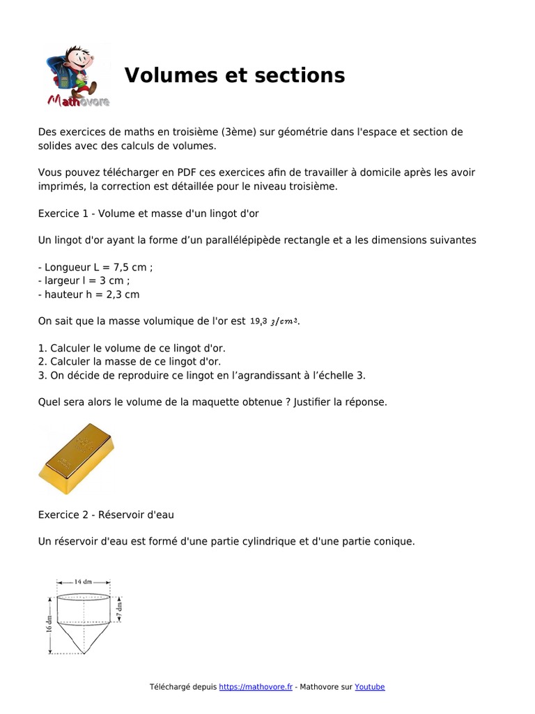 La Pyramide Du Louvre : Exercice Maths Corrigé Volumes Et Sections Exercices de Maths Corriges en 3eme | PDF | Zone | Le  volume