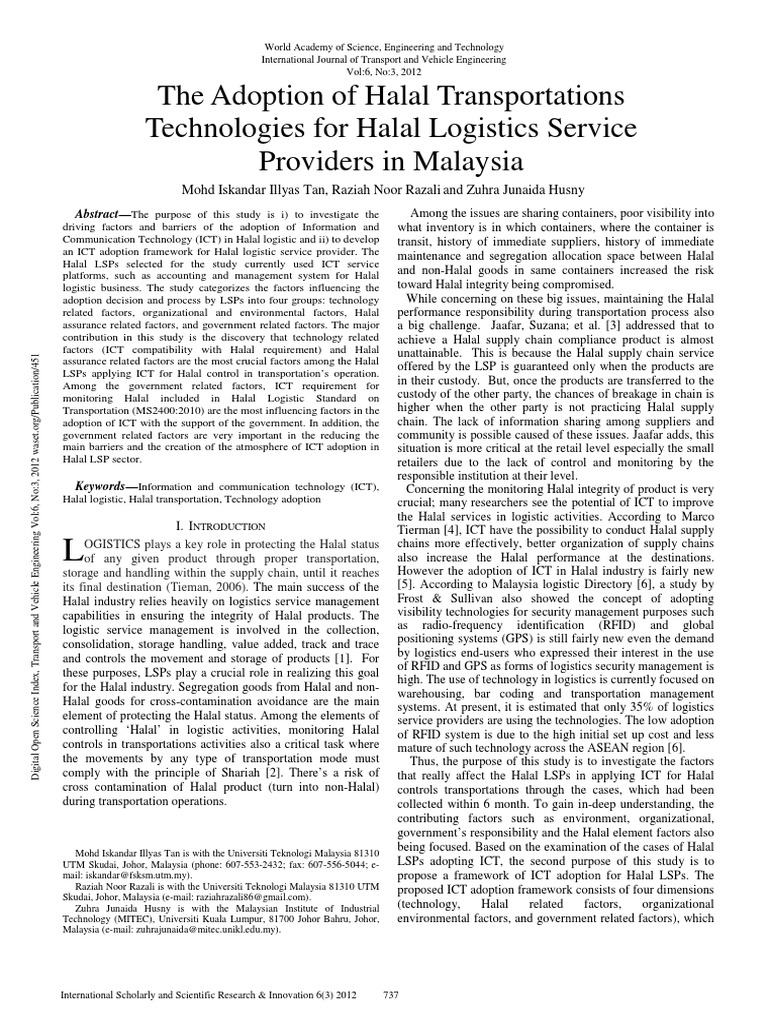 ICT Adoption in Halal Logistics Framework | PDF | Logistics | Case Study