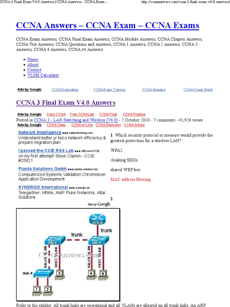 Ccna 3 Final Exam Answers
