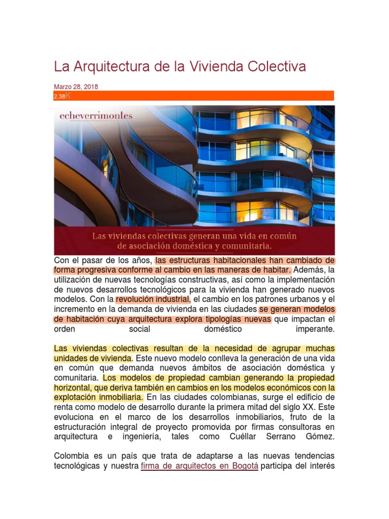 Arquitectura de Vivienda Colectiva | PDF | Arquitecto | Bogotá