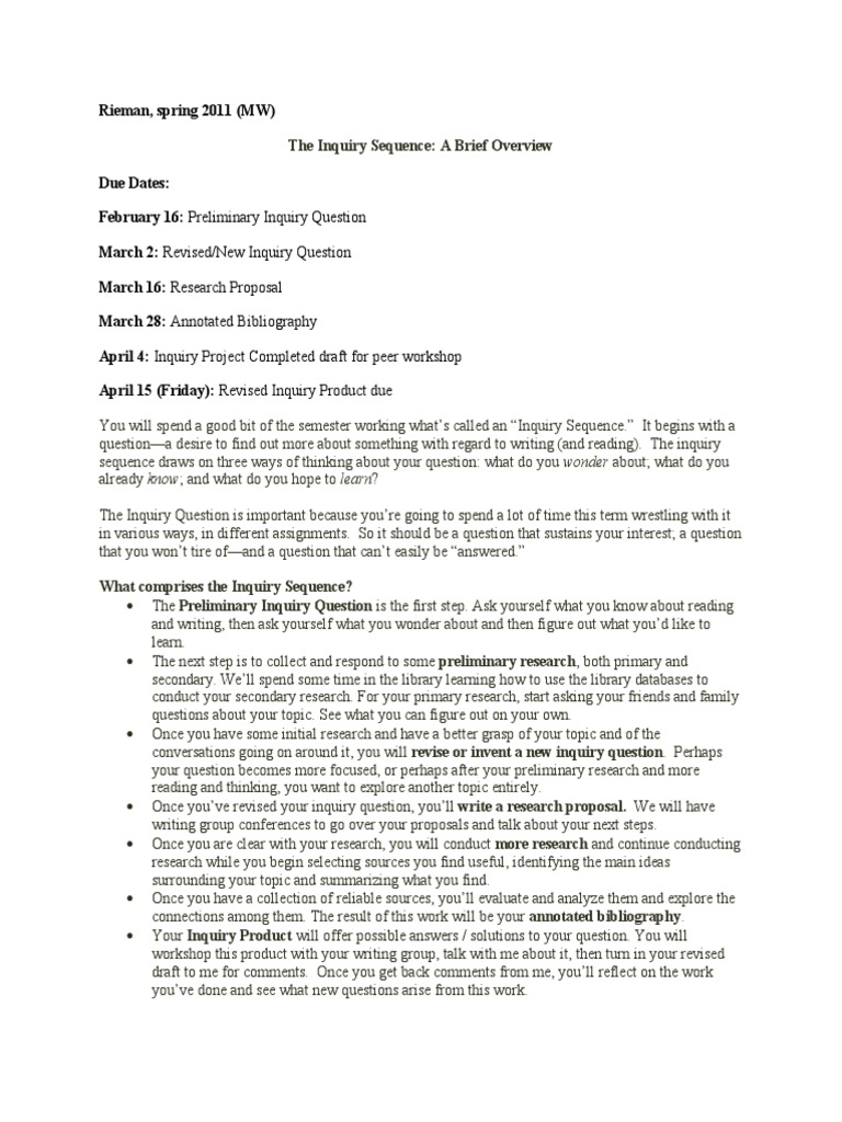 Inquiry Paper Sequence Final (MW) | PDF | Question | Discourse