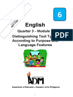 English: Quarter 3 - Module 4 Distinguishing Text Types According To Purpose and Language Features