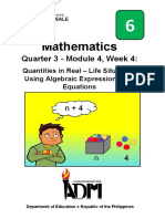 Math6 Q3 Mod4 Quantities in Real Life Situations Using Algebraic Expressions and Equations Final