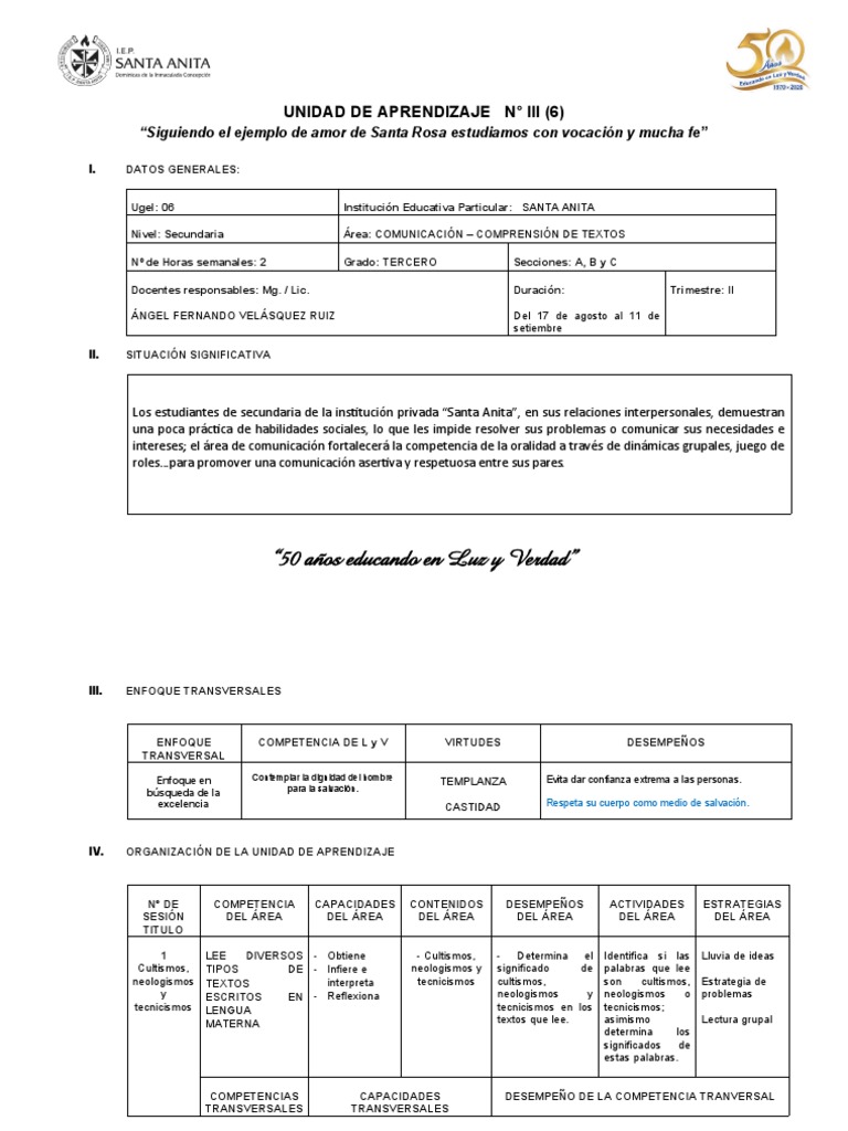 Unidad Iii 3° CTX | PDF | Comprensión lectora | Evaluación