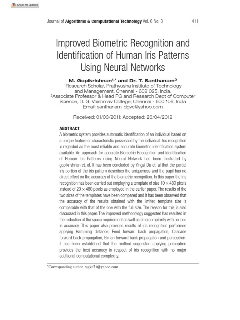Improved Biometric Recognition and Identification of Human Iris ...