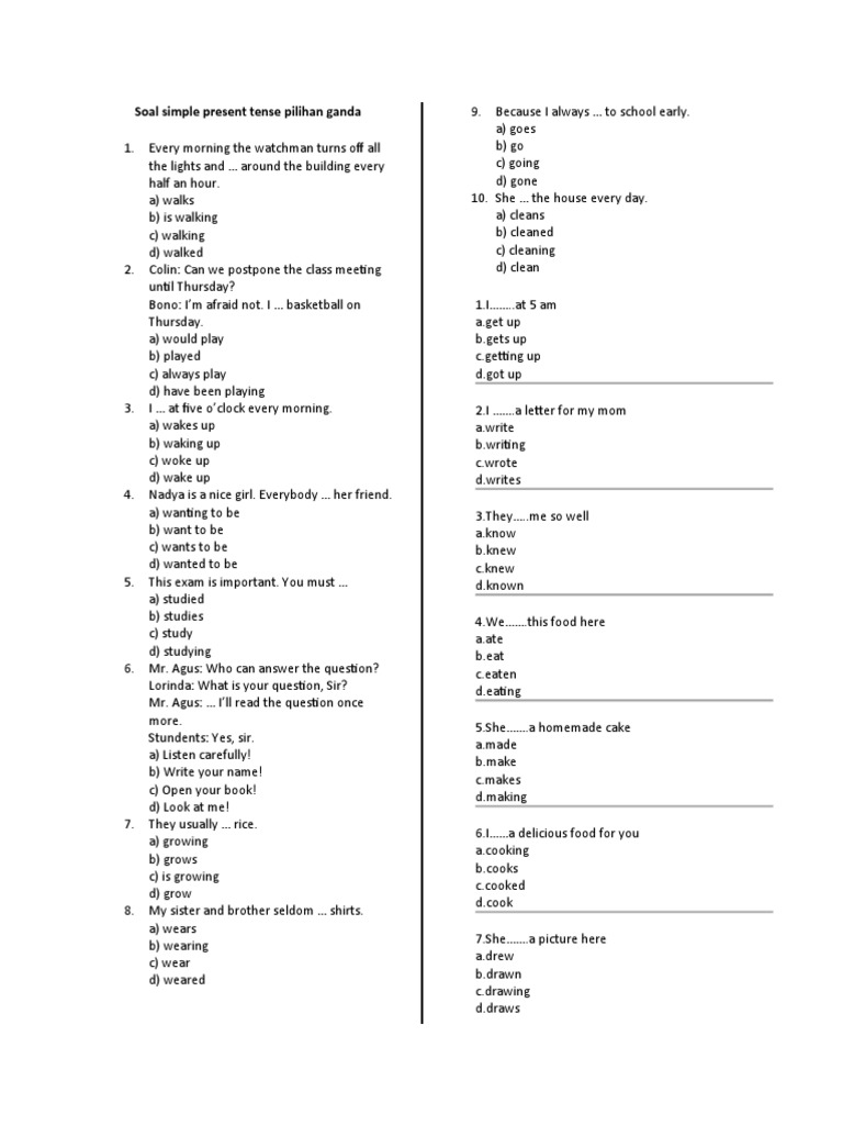 Soal simple present tense pilihan ganda pdf foods
