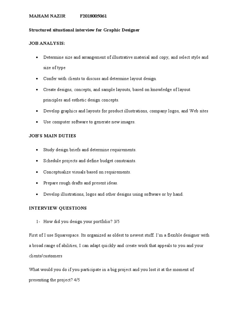 Structured Situational Interview For Graphic Designer | PDF | Design ...