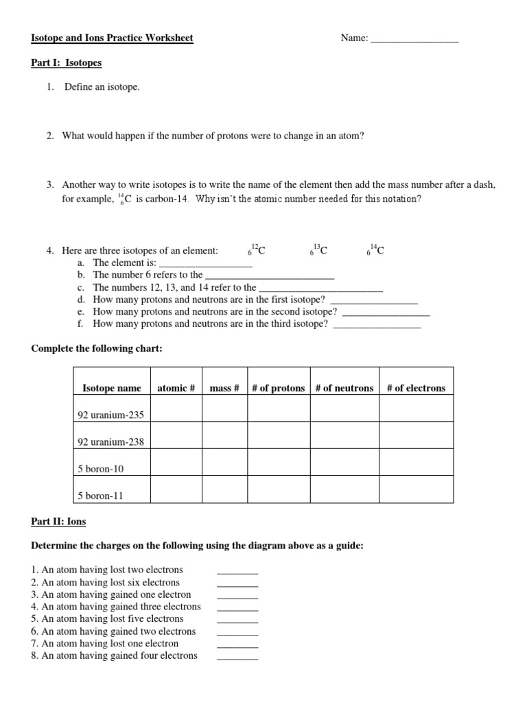 Chemistry Worksheet | PDF | Isotope | Atoms