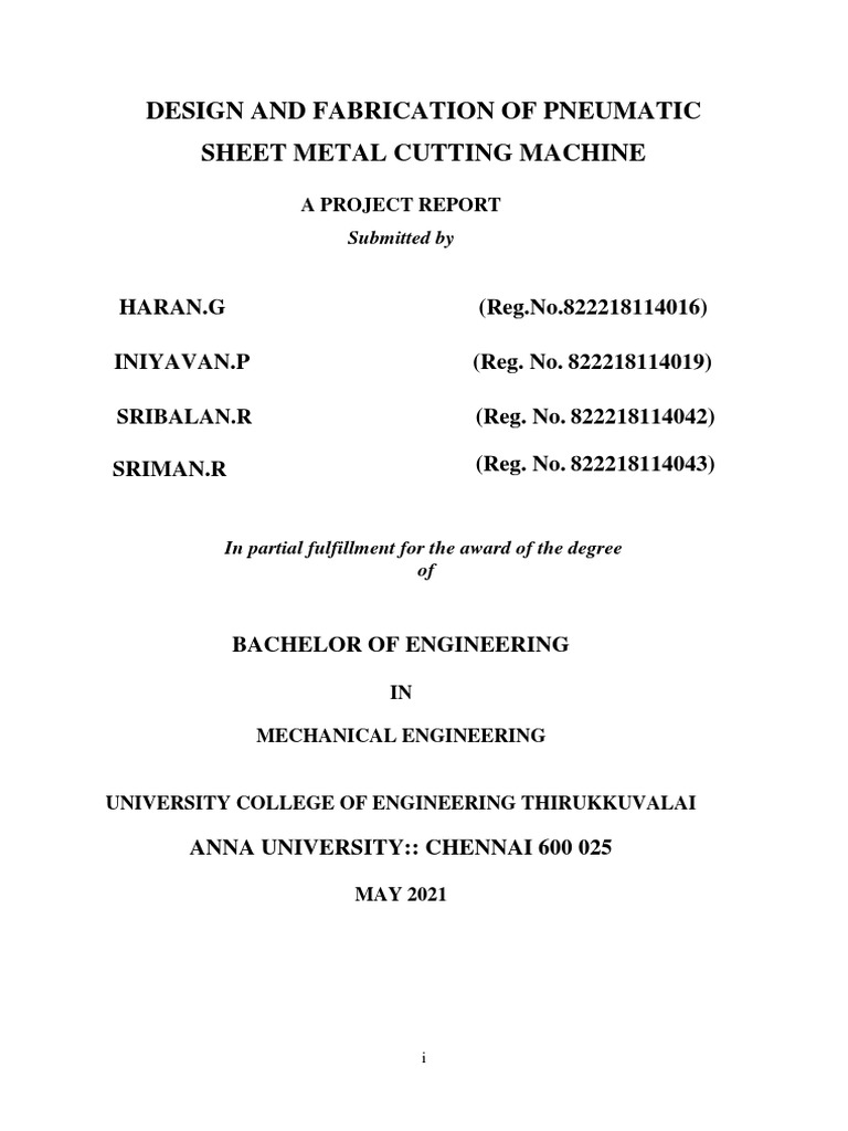 Pneumatic Sheet Metal Cutter Report | PDF | Sheet Metal | Piston