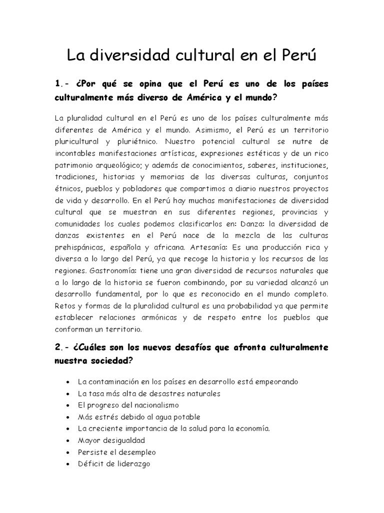 La Diversidad Cultural en El Perú | PDF | Diversidad cultural | Perú