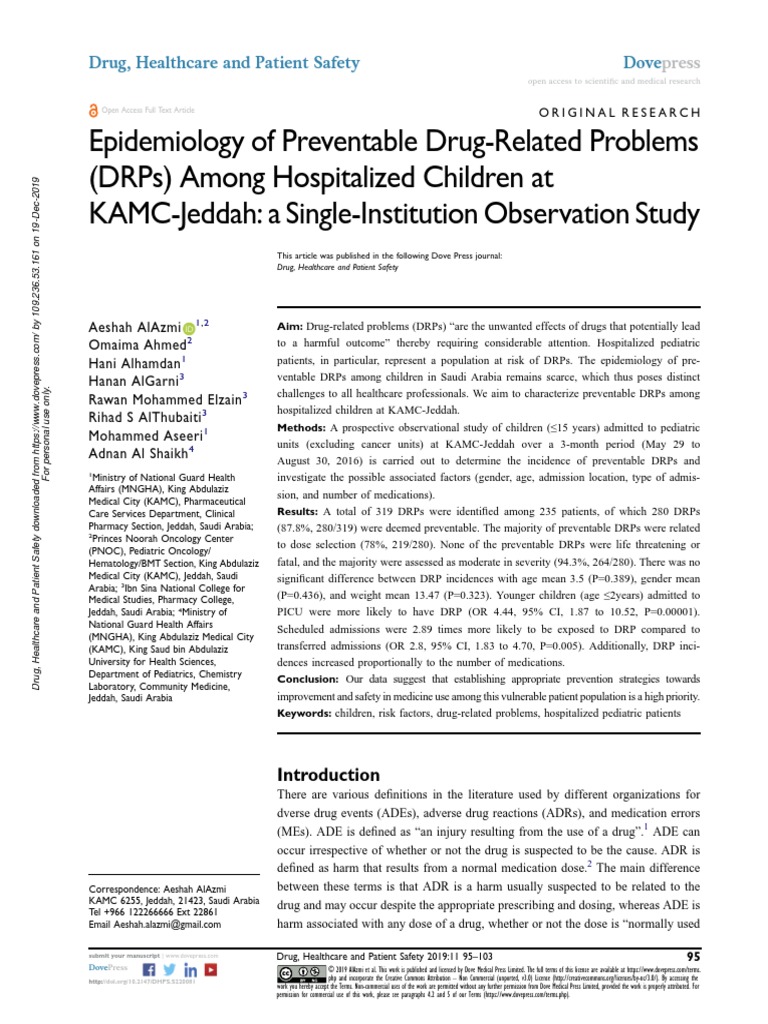Epidemiology of Preventable DrugRelated Problems (DRPS) Among