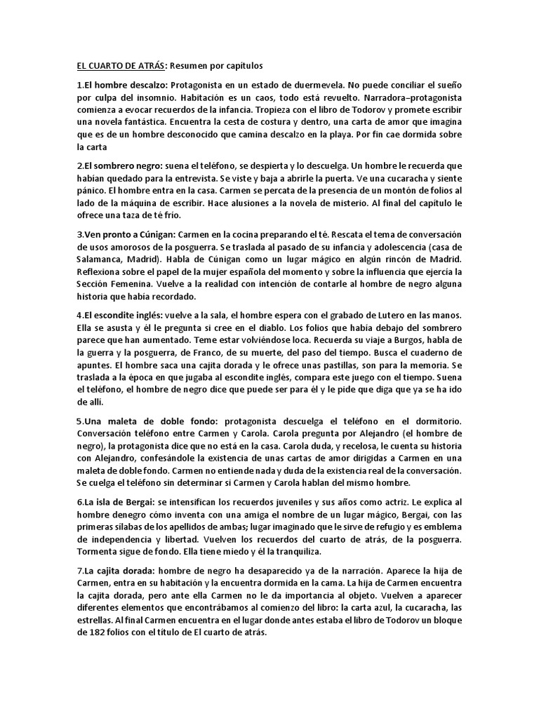 El Cuarto De Atras Resumen Por Capitulos Resumen Por Capitulos | PDF