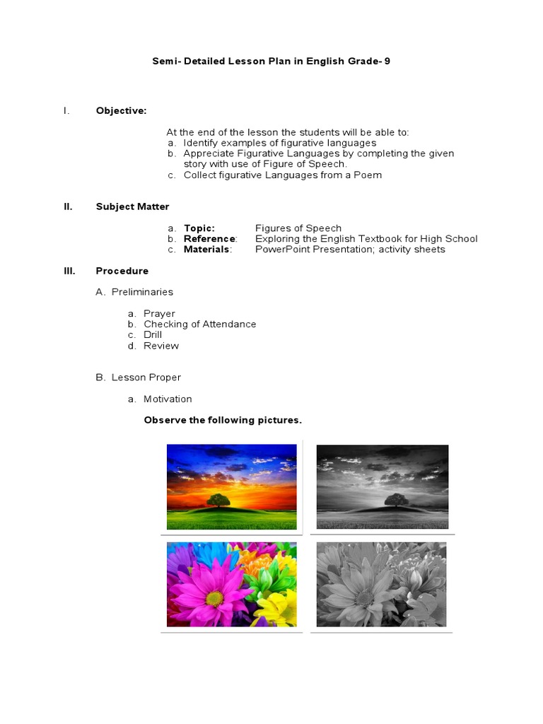 Lesson Plan: Figures of Speech for Grade 9 | PDF | Pizza
