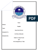 Paper Subject: English Topic: Open Book Review Submitted To: Sir Fida-ul-Mustafa Submitted By: Hafiz M. Ahmad Farid 1057 BS Zoology (F&A) 1 (M)