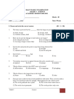 Half Yearly Examination Grade 5 Science
