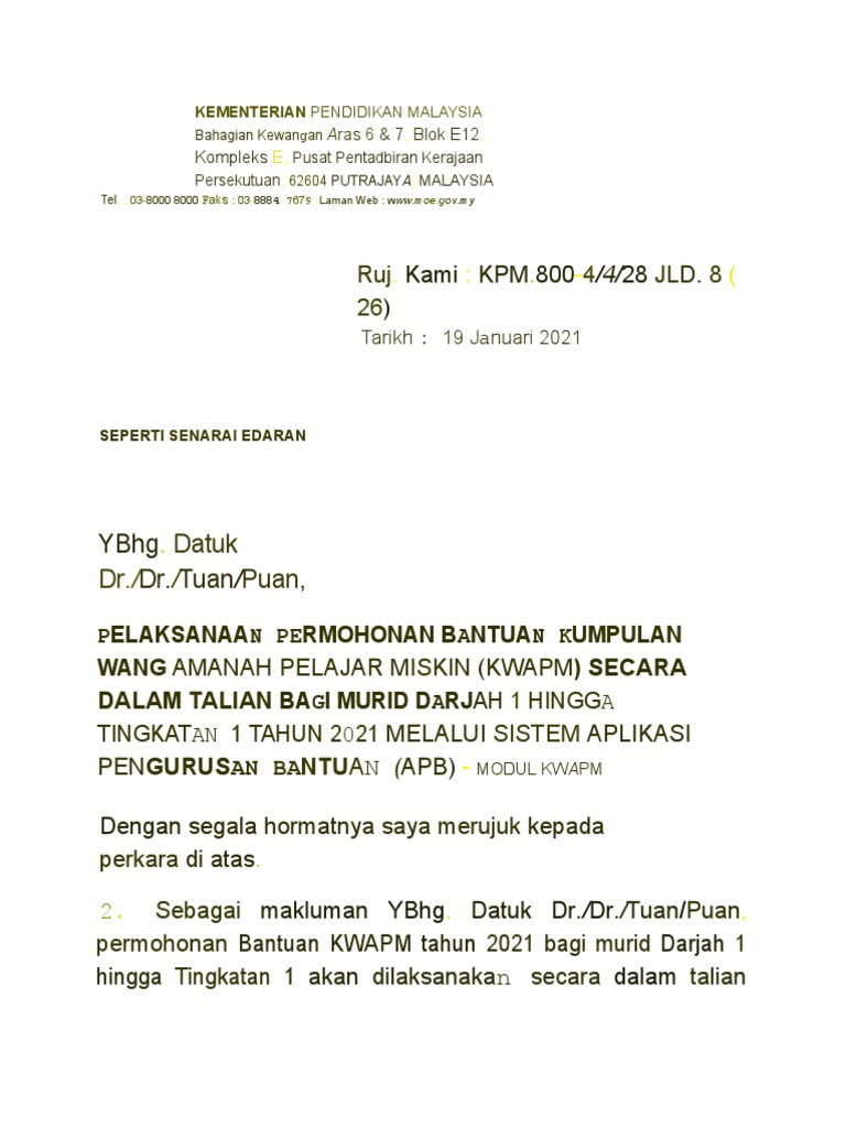 7 19 1 2021 Surat Pelaksanaan Kwapm Apb Pdf